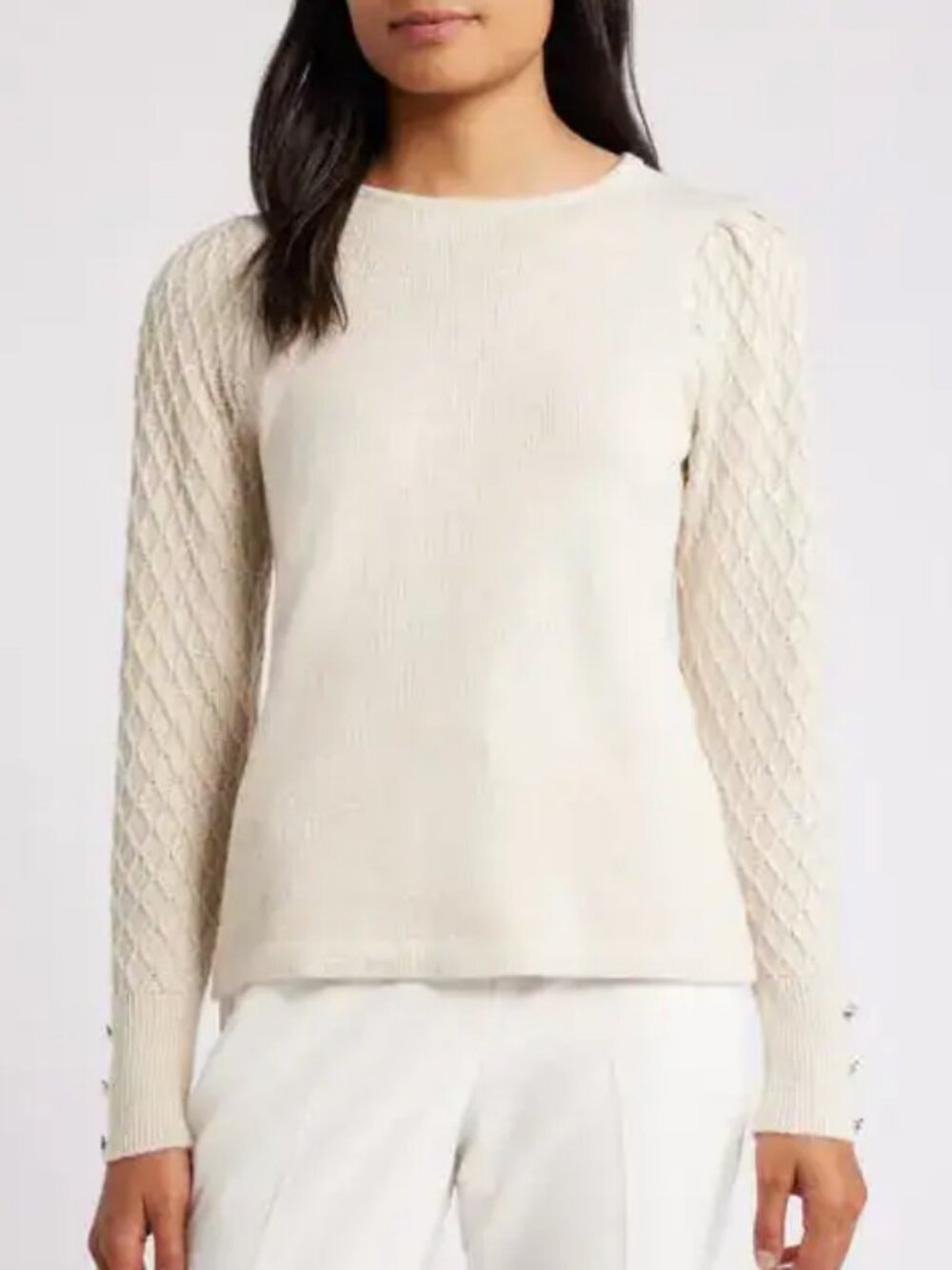 anne klein metallic mixed stitch cotton blend sweater MEDIUM